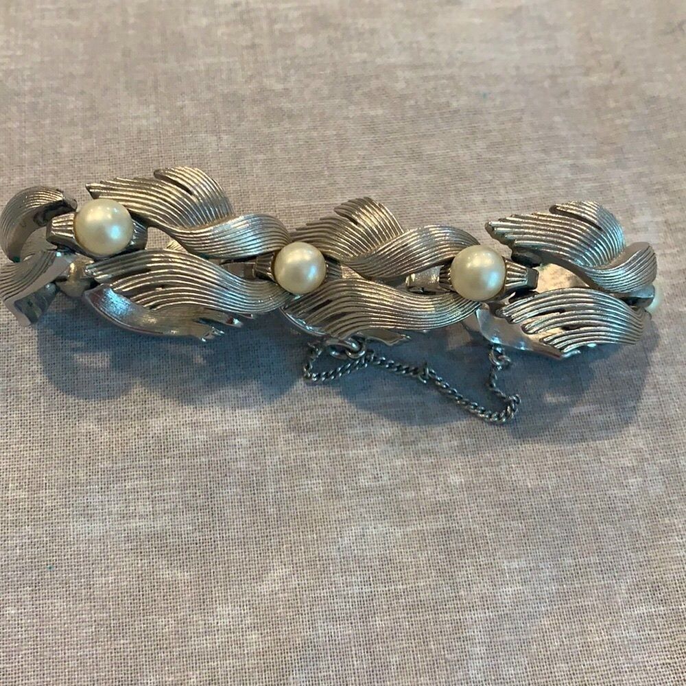 Trifari faux pearl silver bracelet